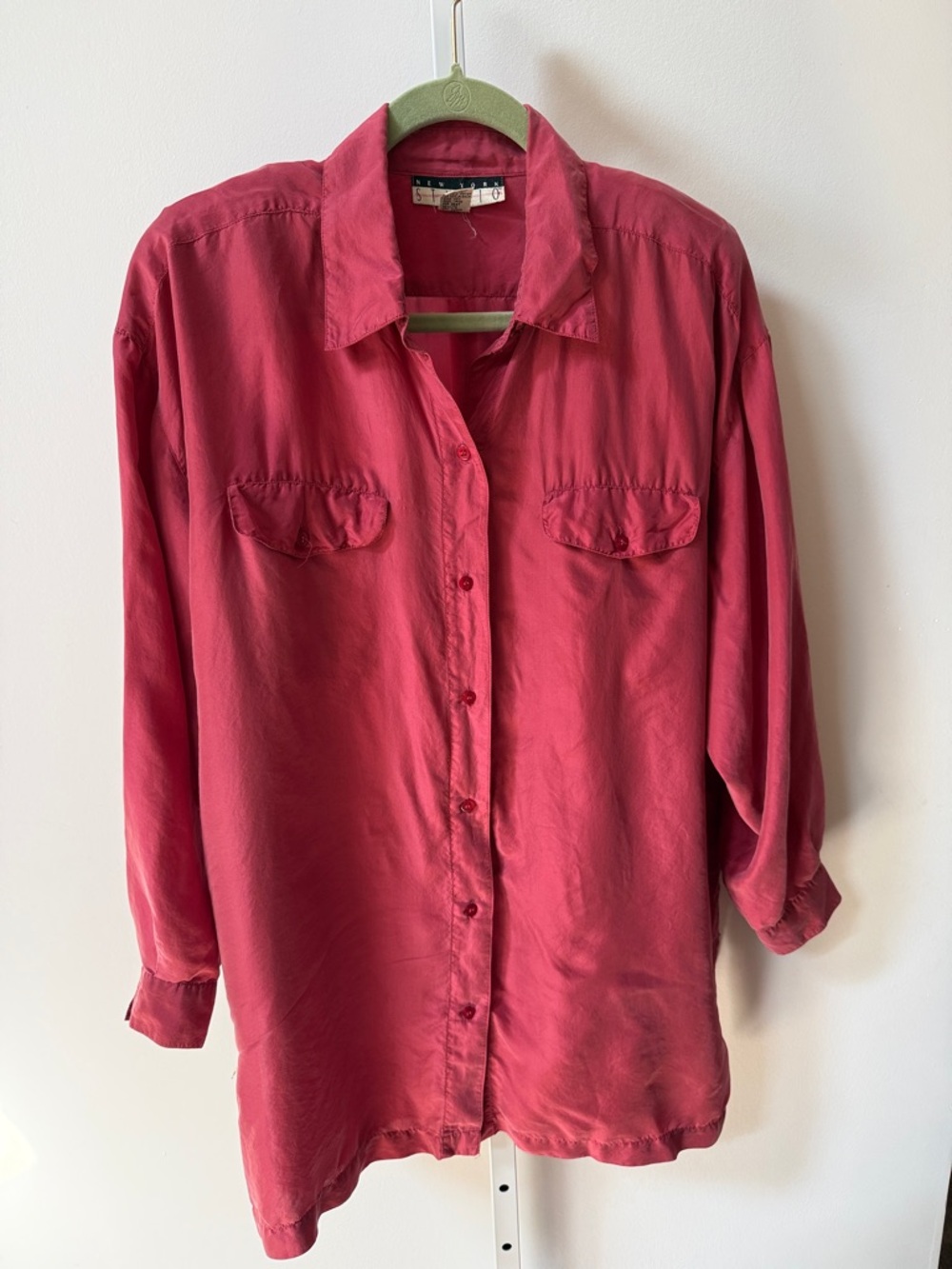 Vintage New York Studio Inspired Button-Down Shirt Berry Pink Silk Size L